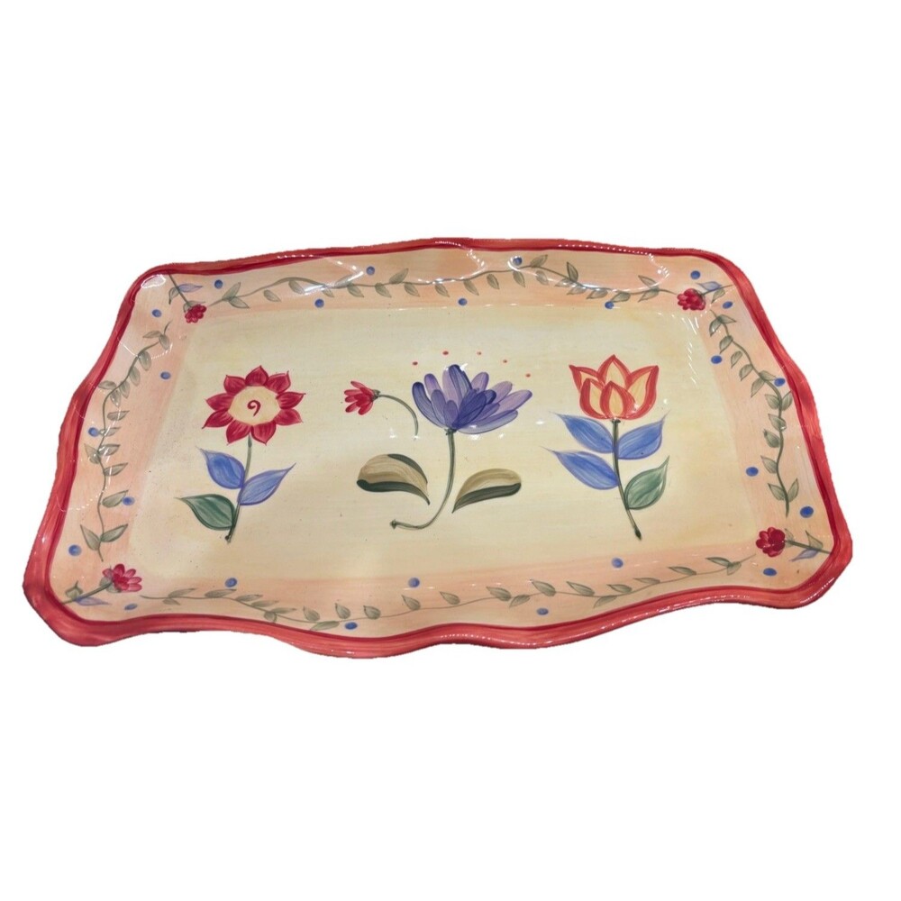 Pfaltzgraff Napoli Rectangular Platter Hand Painted Floral 16x11 Stoneware Dish